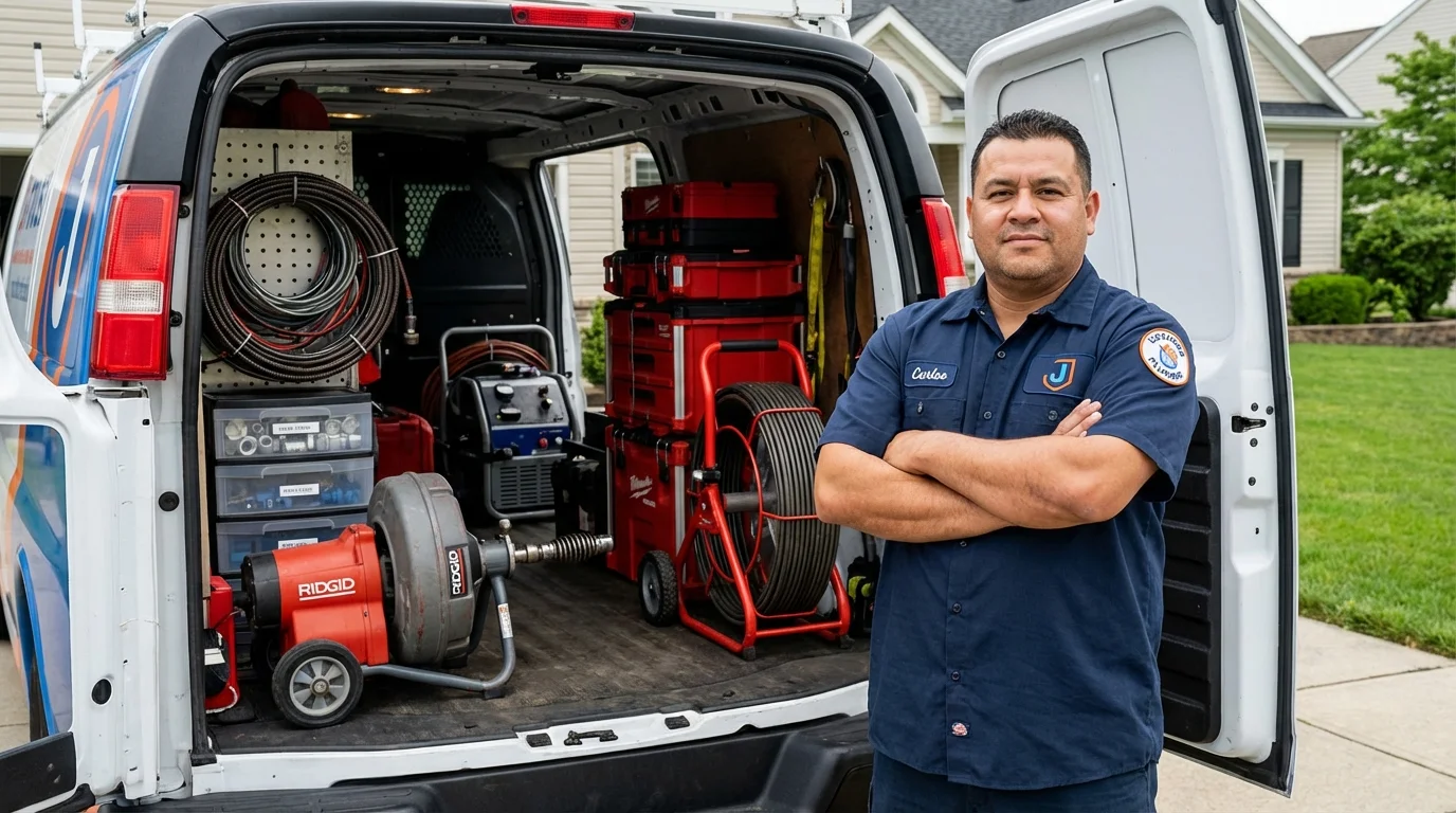 Professional drain cleaning equipment and Johns Plumbing LLC plumber in Bridgeport