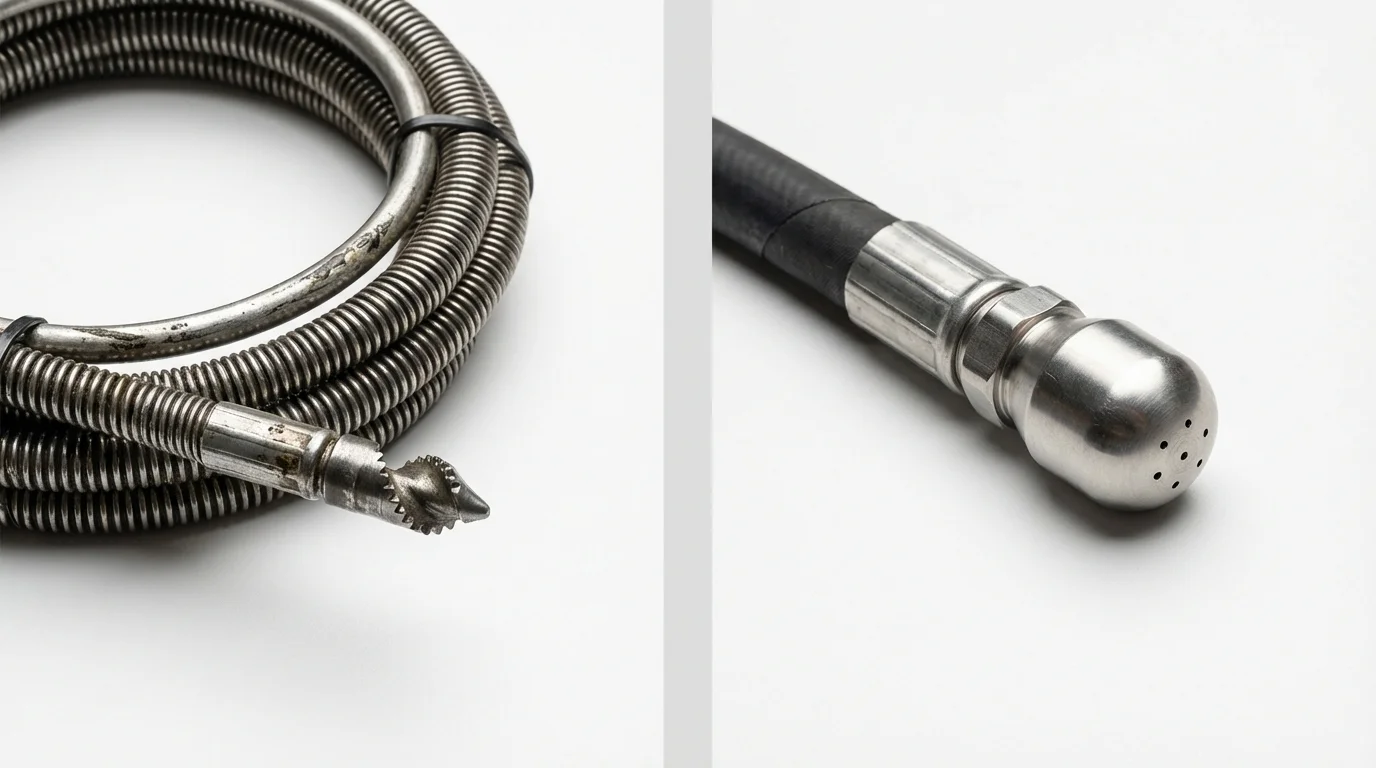 Drain snake cable and hydro jetting nozzle used for drain cleaning in Bridgeport, MI