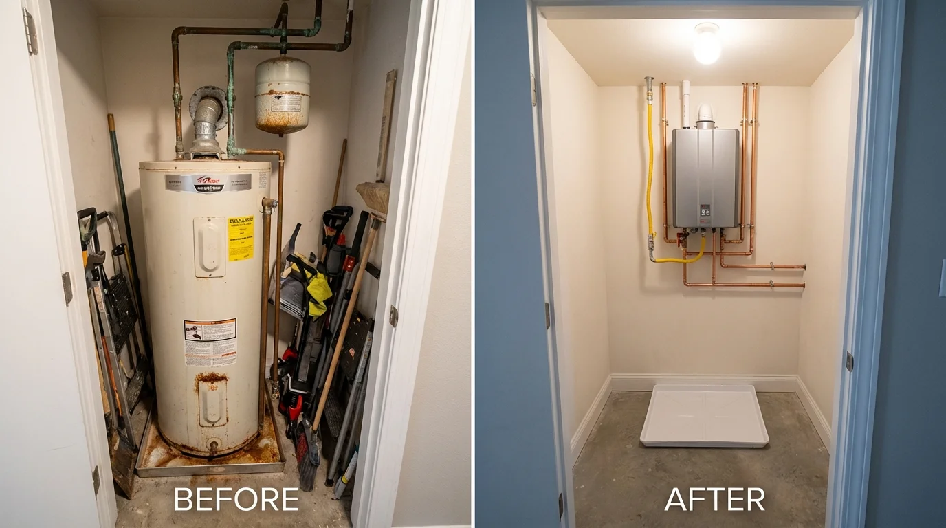 Tank water heater versus wall-mounted tankless unit comparison for Bridgeport, MI homeowners